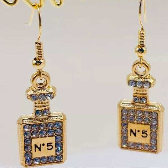 New Gold Perfume Bottle Crystal Earrings - Picture 4 of 8